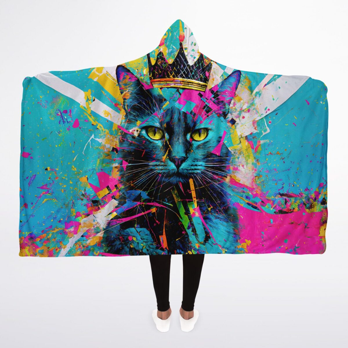 Regal Cat Hooded Fleece Blanket - Luxurious Comfort Meets Vibrant Majesty