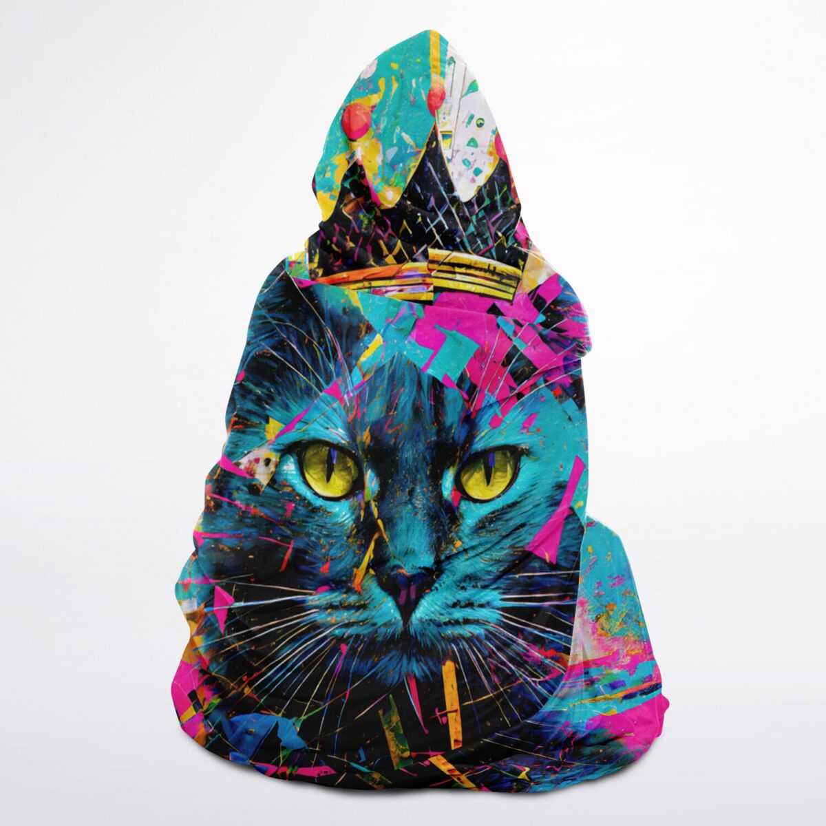 Regal Cat Hooded Fleece Blanket - Luxurious Comfort Meets Vibrant Majesty