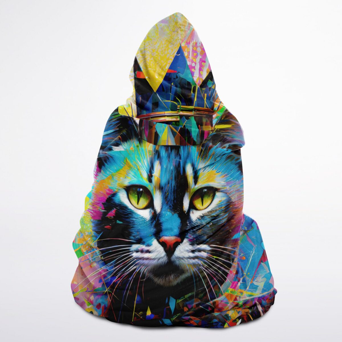 Vibrant Cat Hooded Fleece Blanket - Ultra-Soft and Boldly Unique