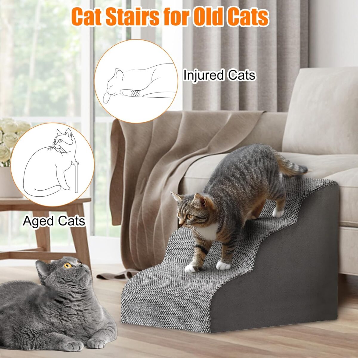 Cat Stairs, 3-Steps Cat Stairs for Old Cats