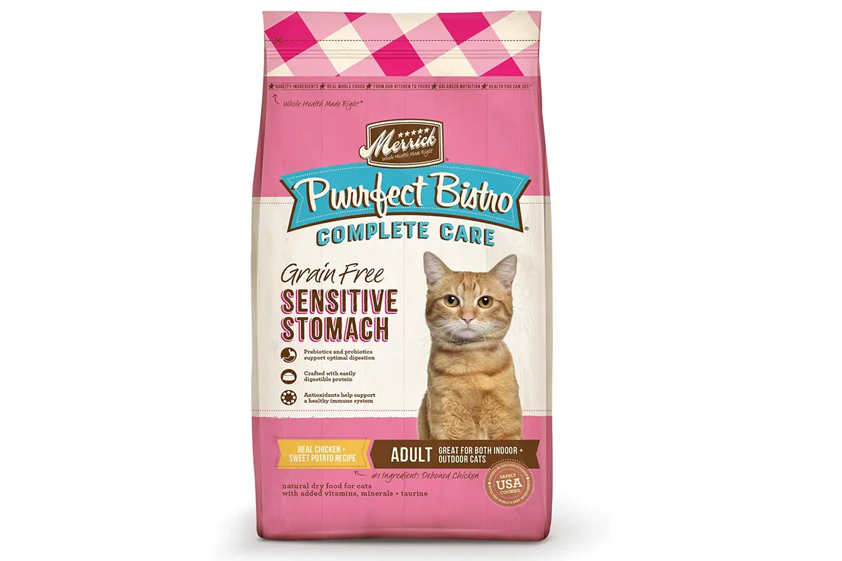 Merrick Purrfect Bistro grain-free sensitive stomach dry cat food with chicken and sweet potato